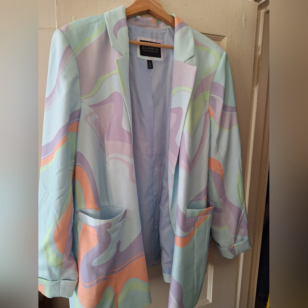 Eloquii Pastel Swirl Blazer And Short Set